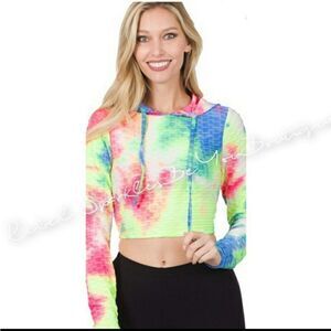 Tie Dye Rainbow Crop Top Hoodie Sizes S 2-4 M 6-8 L 10-12